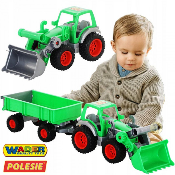 "Farmer-technik", traktor-ładowarka z przyczepą (w siatce)