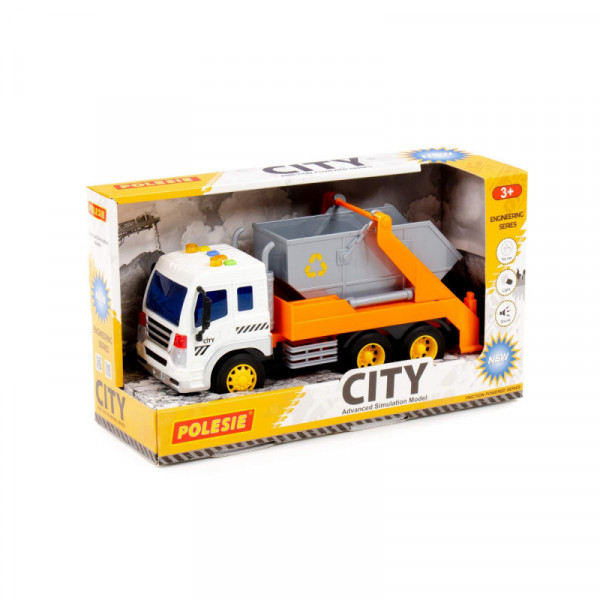 "City", samochód inercyjny do przewozu kontenerów (ze światłem i dźwiękiem) (pomarańczowy) (w pudełk