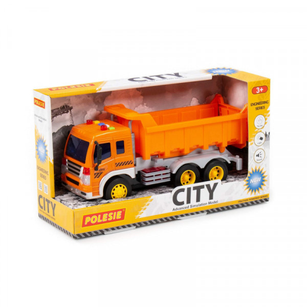 "City", samochód-wywrotka inercyjny (ze światłem i dźwiękiem) (pomarańczowy) (w pudełku)