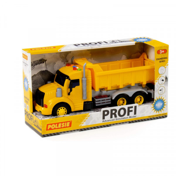 "Profi", samochód-wywrotka inercyjny (ze światłem i dźwiękiem) (żółty) (w pudełku)