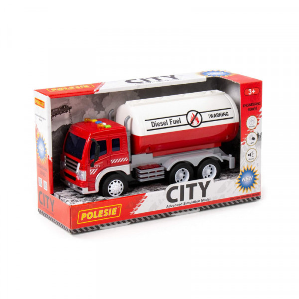 "City", samochód z cysterną inercyjny (ze światłem i dźwiękiem) (czerwony) (w pudełku)