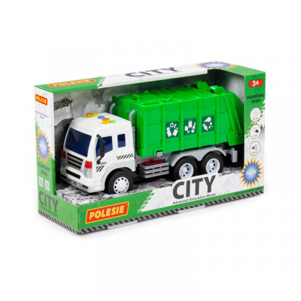 "City", samochód komunalny inercyjny (ze światłem i dźwiękiem) (zielony) (w pudełku)