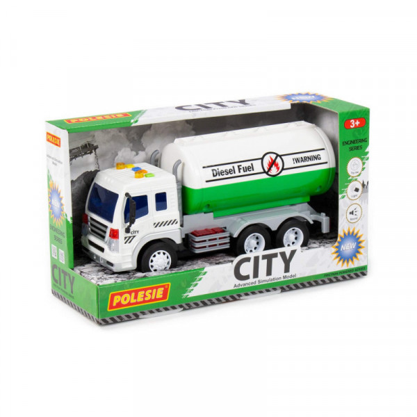 "City", samochód z cysterną inercyjny (ze światłem i dźwiękiem) (zielony) (w pudełku)