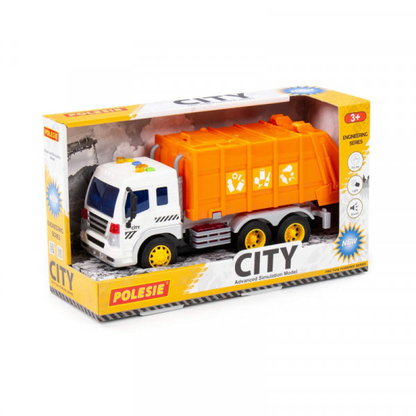 "City", samochód komunalny inercyjny (ze światłem i dźwiękiem) (pomarańczowy) (w pudełku)