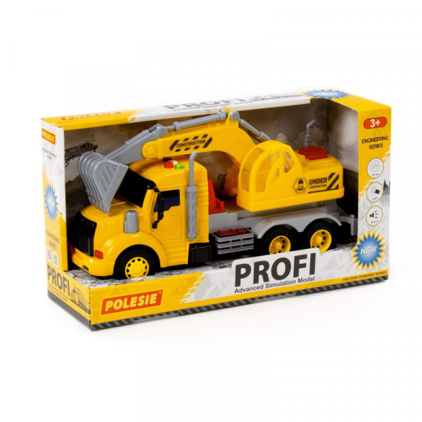 "Profi", samochód-koparka inercyjny (ze światłem i dźwiękiem) (żółty) (w pudełku)