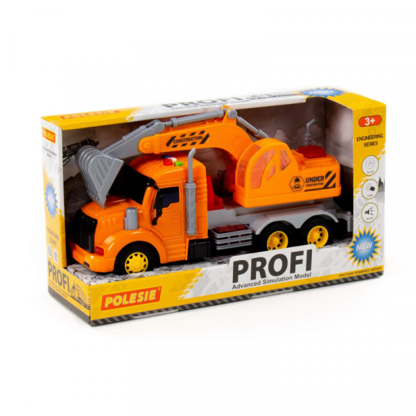 "Profi", samochód-koparka inercyjny (ze światłem i dźwiękiem) (pomarańczowy) (w pudełku)