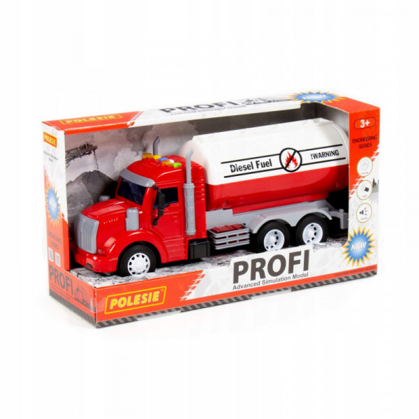 "Profi", samochód z cysterną inercyjny (ze światłem i dźwiękiem) (czerwony) (w pudełku)