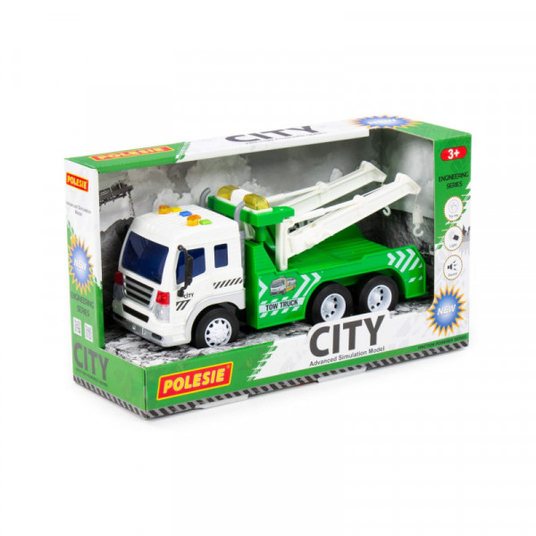 "City", samochód-ewakuator inercyjny (ze światłem i dźwiękiem) (zielony) (w pudełku)
