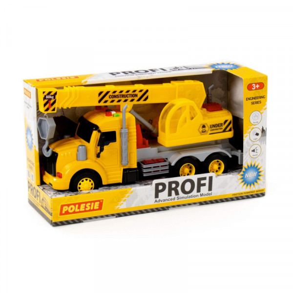 "Profi", samochód-dźwig inercyjny (ze światłem i dźwiękiem) (żółty) (w pudełku)