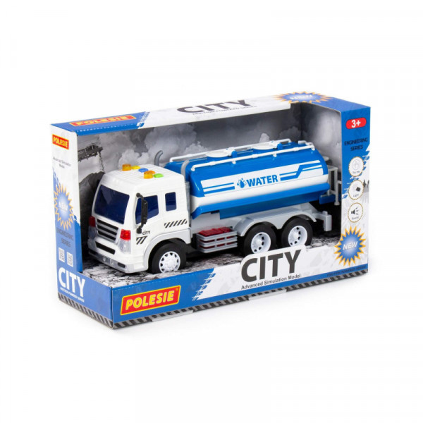 "City", samochód-beczkowóz inercyjny (ze światłem i dźwiękiem) (niebieski) (w pudełku)