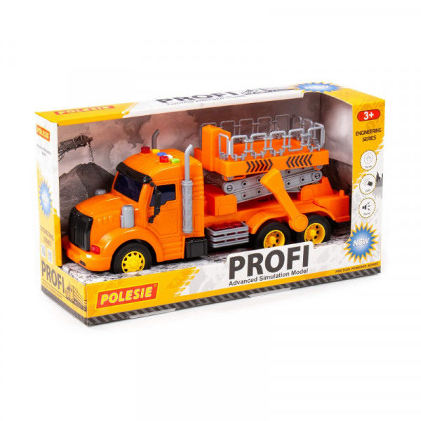 "Profi", samochód z podnośnikiem inercyjny (ze światłem i dźwiękiem) (pomarańczowy) (w pudełku)