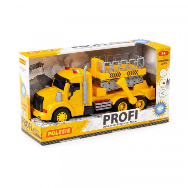 "Profi", samochód z podnośnikiem inercyjny (ze światłem i dźwiękiem) (żółty) (w pudełku)