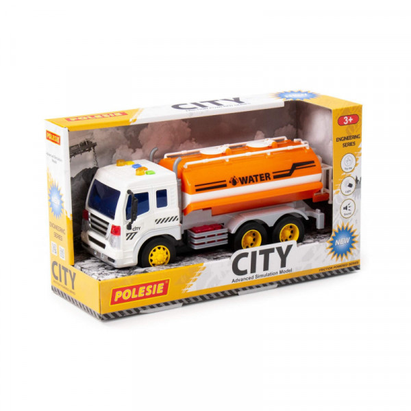 "City", samochód-beczkowóz inercyjny (ze światłem i dźwiękiem) (pomarańczowy) (w pudełku)