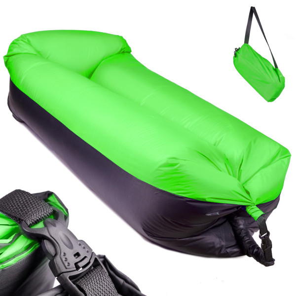 Lazy BAG SOFA łóżko leżak na powietrze czarno-zielony 185x70cm