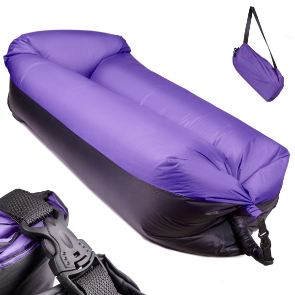 Lazy BAG SOFA łóżko leżak na powietrze czarno-fioletowy 185x70cm
