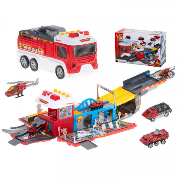 Transporter wóz strażacki rozkładany parking straż pożarna + akcesoria